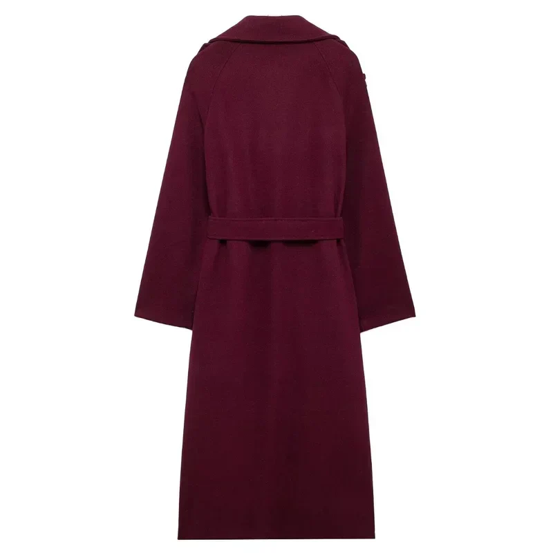 Women's Woolen Classic Coat Burgundy - Image 3