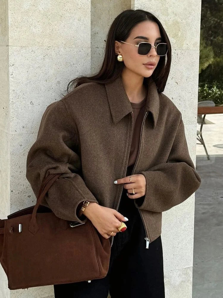 Women's Woolen Jacket Brown - Image 2