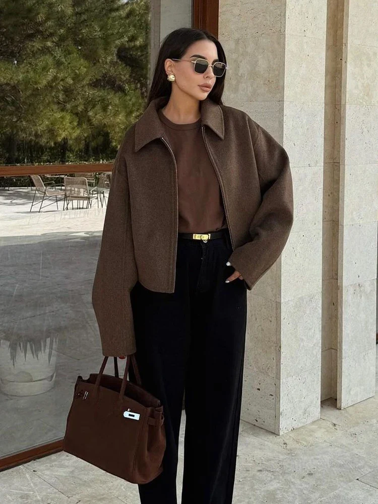 Women's Woolen Jacket Brown - Image 3